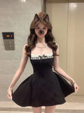 MQTIME  -  Sweet Exquisite Spliced Lace Square Collar Sling Short Dress Y2k Luxury Diamond Summer A-line Puff Vestidos High End Punk Dress