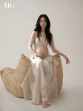 MQTIME  -  Women Photography Props Maternity Suit Pregnancy Greek Goddess Tube Skirt 2pcs Studio Shooting Photo Shoot Clothes