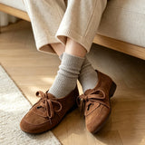 MQTIME  -  Retro Patchwork Lace-Up Women's Flats and Loafers Suede Round-Toe Designer Casual Shoe Comfortable Soft-Soled Outdoor Sneakers