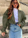  MQTIME  -  Women Casual Trench Outwear With Belt Vintage Solid Notched Neck Long Sleeve Jacket Autumn Fashion Lady Streetwear Coat
