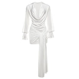  MQTIME  -   Fall Lace Up Ribbon Bodycon Mini Shirt Dress Women Swinging Collar Flare Long Sleeve Slim Party Clubwear Casual Streetwear