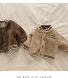 MQTIME  -  Toddler Boy Lamb Woolen Jacket Thick Letter Embroidery Kids Girl Warm Coat Single Button Closure Baby Boy Winter Baseball Jacket
