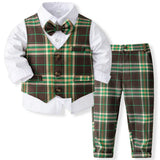 MQTIME  -  4Piece Spring Baby Boy Luxury Clothes Korean Outfit Set Fashion Gentleman Vest+Shirt+Pants+Tie Children Boutique Clothing BC1568