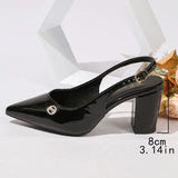 MQTIME  -  Sexy Pointed Toe Thick High Heel Slingback Pumps Women Summer Luxury Patent Leather Buckle Pumps Woman's Black Office Shoes