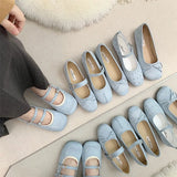 MQTIME  -  Blue Flats Mary Janes Shoes Women Spring Autumn Casual Buckle Strap Loafers Elegant Bow Tie Ballets Ladies Shoes Footwear New