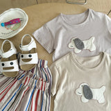 MQTIME  -  Boys Suit Spring and Summer New Children's Wear Korean Boy Baby Cute Cartoon Dog T-shirt Striped Shorts Two Sets