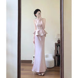MQTIME  -  Elegant Temperament Luxury O Neck Sleeve Slim Waist Pleated Edge Shirts Y2k Satin Solid Long Skirts Korean All Match Clothes