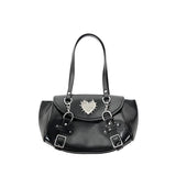  MQTIME  -  Y2k Gothic Flap Shoulder Bag Women Large Capacity Buckle Design Preppy Casual Commuter Underarm Bowling Bag Pu Leather Hanbag
