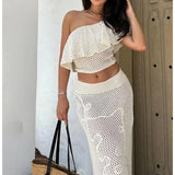 MQTIME  -  Spring and Autumn New Beach Blouse Sexy Slanted Shoulder Hollow Beach Dress Bikini Dress