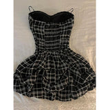  MQTIME  -  Summer Plaid ter Dr Women's Small Size Waist Cinching Design Ele Slimming ort Skirt A-Line Midi Dr