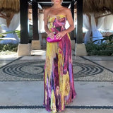 MQTIME  -  Fashion Pattern Printed Hollow Party Dress Summer Women Sexy Sleeveless Beach Dresses 2025 Elegant Off Shoulder Swing Long Dress