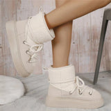 MQTIME  -  Ladies Short Tube Snow Boots Thick Bottom Low Heel Cross Strap Design Fabric Inner Warm Winter Daily Outdoor Women Ankle Boots