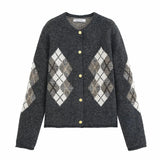 MQTIME  -  Women Vintage Casual Chic Cardigan Women Argyle O-Neck Single Breasted Knitted Coat Fashion Autumn Winter Holiday Lady Coat