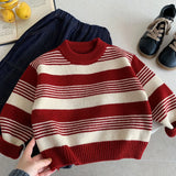 MQTIME  -  Christmas Children Boys Sweater New Winter Versatile Striped Thicken Warm Toddler Girls Knitwear Casual Kids Baby Boys Pullovers