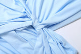 MQTIME  -  Light Blue Plunge Neck Slim Mini Dress Women Ruched Twist Front Bodycon Party Club Dress Summer Fashion Sexy Cocktail Gown