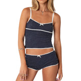 MQTIME  -  Women Pajamas Sets Sleeveless Camisole+Shorts Two Pieces Suits Sexy Sleepwear Casual Home Clothes Female Dot Printed Loungewear