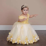 MQTIME  -  White Green Flower Girl Dress For Wedding Applique Tulle Short Sleeve Pearl Princess Kids Birthday First Communion Ball Gown