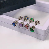 Mqtime Vintage Colored Zircon Crown Stud Earrings for Women Creative Design Retro Trendy Hip Hop Luxury Double-faced Earring Jewelry