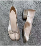 MQTIME  -  Spring Summer Luxury Satin Bowknot Split toe Women Pumps Ballet Style Fashion Pleated Tabi Low Heeled Casual Loafers Lazy shoes
