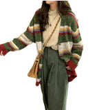 MQTIME  -  Striped Sweater Jacket Autumn New Style Loose Slimming Contrasting Long Sleeved Knitted Sweater