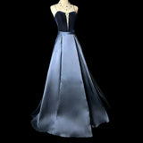 MQTIME  -  Elegant New Evening Dress Fashion Blue Velvet Cross Strap Dress with Light Blue Satin Skirt Suitable Ladies' Banquet Dance Gown