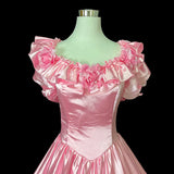 MQTIME  -  vintage pink rose flower princess o neck puff sleeve big bow ruffles party lace up bride Antique evening dress