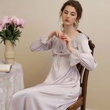 MQTIME  -  Women's Purple Satin Lace Nightgown Spring Long Sleeve Night Dress Homewear Round Neck Nightdress