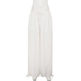  MQTIME  -  Women's White Loose Wide Leg Pants Drawstring Elastic Waist Tie - Ankle Cuffs Flowy Summer Beach Pants Casual Lounge Sheer Pants