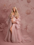 MQTIME  -  Light Pink Maternity Robe for Babyshower Illusion Sweetheart Lace Appliques Prom Gown for Pregnant Women Customized Photoshoot