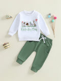 MQTIME  -  Cute Toddler Boy Birthday Outfit with Adorable Animal Embroidery Design Long Sleeve Pullover and Elastic Waist Pants Set for a
