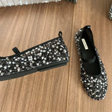 MQTIME  -  Autumn New Round Head Sequins Breathable Mesh Women's Shoes Soft Sole Casual Shallow Mouth Single Flat Shoes Ballet