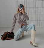 MQTIME  -  French Vintage Khaki Collar Jacket Women 2025 Autumn Winter Suede Waist Long Sleeve Wrinkle Coat