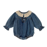 MQTIME  -  Spring New Fashion Baby Girl Lace Collar Denim Bodysuit Cotton Newborn Toddler Sweet Princess Jumpsuit Infant Clothes 0-24M