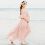 MQTIME  -  Pink Ruffles Maternity Dresses For Photo Shoot  Chiffon Pregnant Women Photography Props Maxi Dress