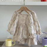 MQTIME  -  New Spring European American Style Sister Dress 1-4Yrs Girl Party Dress Long Sleeved Cotton Print Kids Princess Dresses