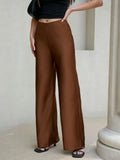 MQTIME  -  High Waist Silk Satin Wide Leg Pants Straight Cut Women's Premium Quality Trousers Drapey Elegant Fashionable Spring