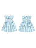 MQTIME  -  Girls Floral Print Ruffle Sleeve Round Neck A-line Dress Casual Summer Dress with Embroidered Details and Plaid Pattern
