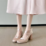 MQTIME  -  Ballet Style Fashion Satin Cross Strap Women Pumps Spring Summer Mary Janes Thick High Heels Lolita Ballet Dancing Chunky Shoes