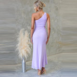 MQTIME  -  Spring Sexy One-shoulder Sleeveless Long Dress Women Elegant Solid Slim Tie-up Evening Dress Summer Backless Hollow Office Dress
