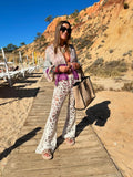 MQTIME  -  Women's Crochet Lace Flared Pants Boho Beach Vacation See-through Mesh Trousers Summer Casual Chic Hollow-out Sexy Slim Fit Pant