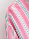 MQTIME  -  Women Pink Plaid Lace Shirt Top Leisure Long Sleeved Single Breasted Lapel Lady Summer Blouses Casual Streetwear French Style