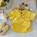 MQTIME  -  Baby Girls' Cotton Bowknot Hollow Out Top and Floral Ruffled Bloomers Set Soft and Cute for 1 - 6 Y Kids Girls Clothes