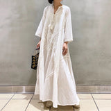 MQTIME  -  Off White Boho Dress Flare Sleeve A-line Embroidery Floral Midi Length Vestidos Holiday Style Oversized Long Dress