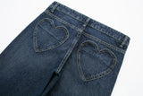  MQTIME  -  Women Dark Blue Denim Coat Heart Pattern Outerwear Long Sleeve Single Breasted Jacket Spring Female Chic Top Coats