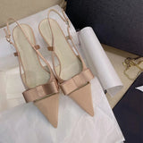 MQTIME  -  Bow Hollow High Heels Summer New Pointed Thin Heel Silk Toe Cap Women's Sandals