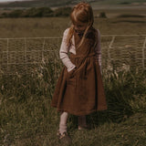  MQTIME  -  Autumn New Girls Corduroy Brown Strapless Dress Retro Casual Back Cross Straps Elastic Waist Sleeveless Dresses Kids Clothes