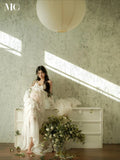  MQTIME  -  Women Maternity Dress for Photoshoot Lady White Elegant Lace Perseptive Long Dress Clothing for Studio Photography Shooting