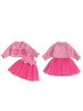 MQTIME  -  Toddler Girl Autumn Ensemble Quilted Long Sleeve Jacket paired with Tulle Patchwork Cami Dress for a Stylish Look