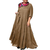  MQTIME  -  Women Maxi Dress Elegant V-neck Maxi Dress with Ruffle Stitching Pleated Hem for Women Solid Color Long Sleeve Summer Vacation
