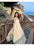 MQTIME  -  Dresses Women Floral Printed Ruffles Elegant Holiday Beach Wedding Party Cocktail Dress Backless Fairy Princess